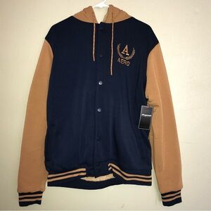 Aeropostale Sherpa-Lined Varsity Jacket (Blue Crest/Timber) – Size XL | NWT